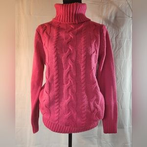 ZANANA Cowl Neck Cable Knit Sweater, Hot Pink, Size M